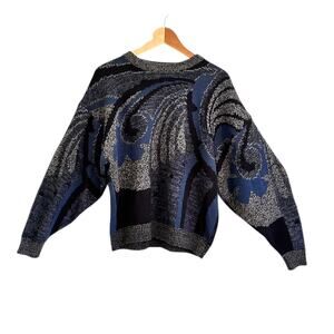 Vintage 90s Saturdays Crewneck Sweater Sz XL Blue Geo Abstract Grandpa Unisex